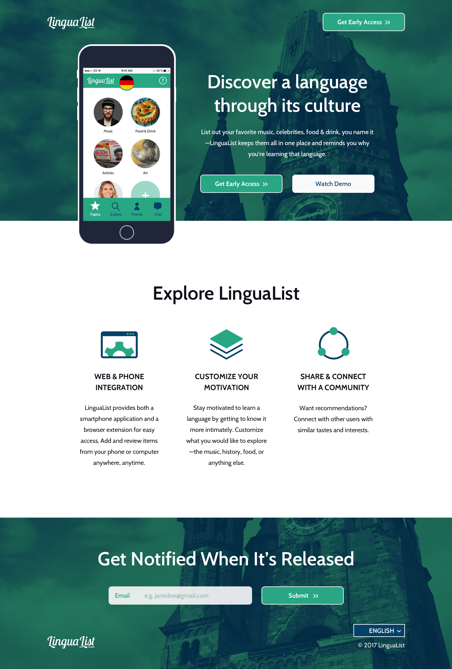 LinguaList App - Landing Page